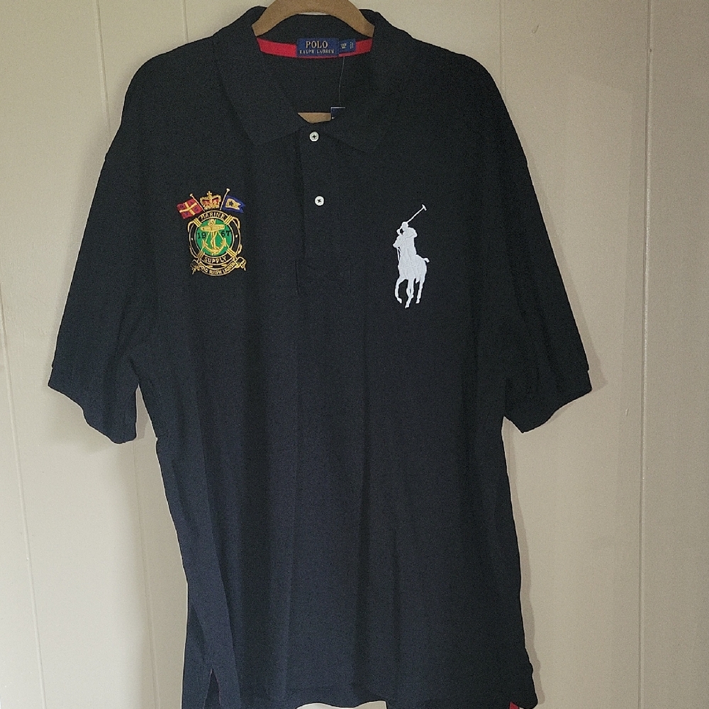Polo by Ralph Lauren 3XL  Black Polo W/Big White Pony and Embroidered Crest